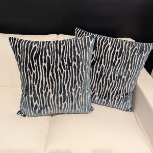 Blue and White Zebra Print Throw Pillows